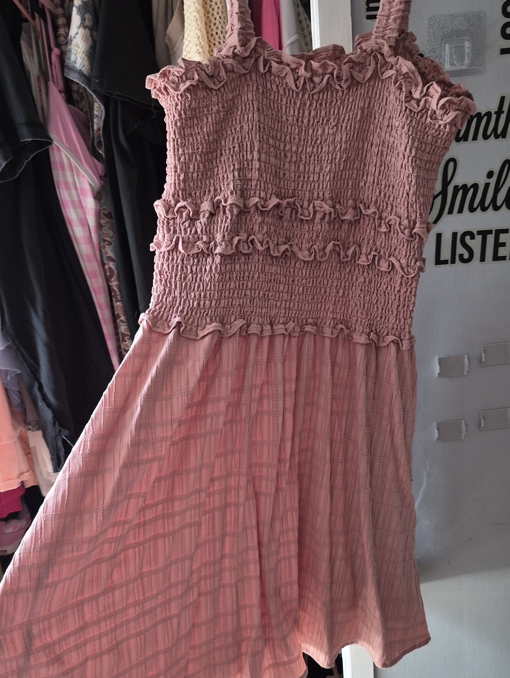 Womens Mauve Pink Smocked Ruffle Sundress Size Xl